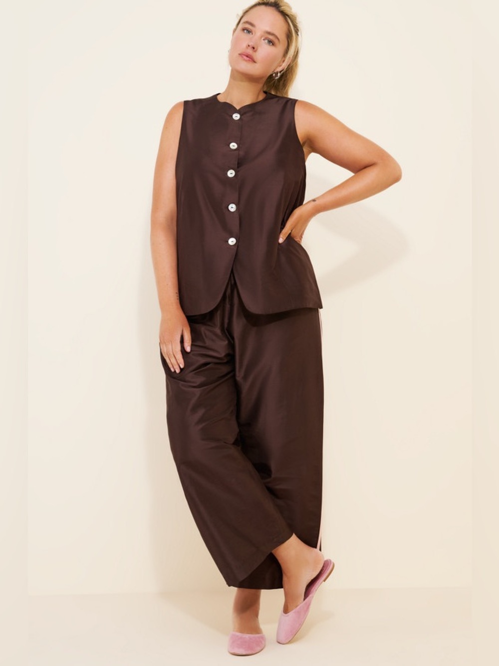 DONNI Brown Silk Taffeta Lady Vest